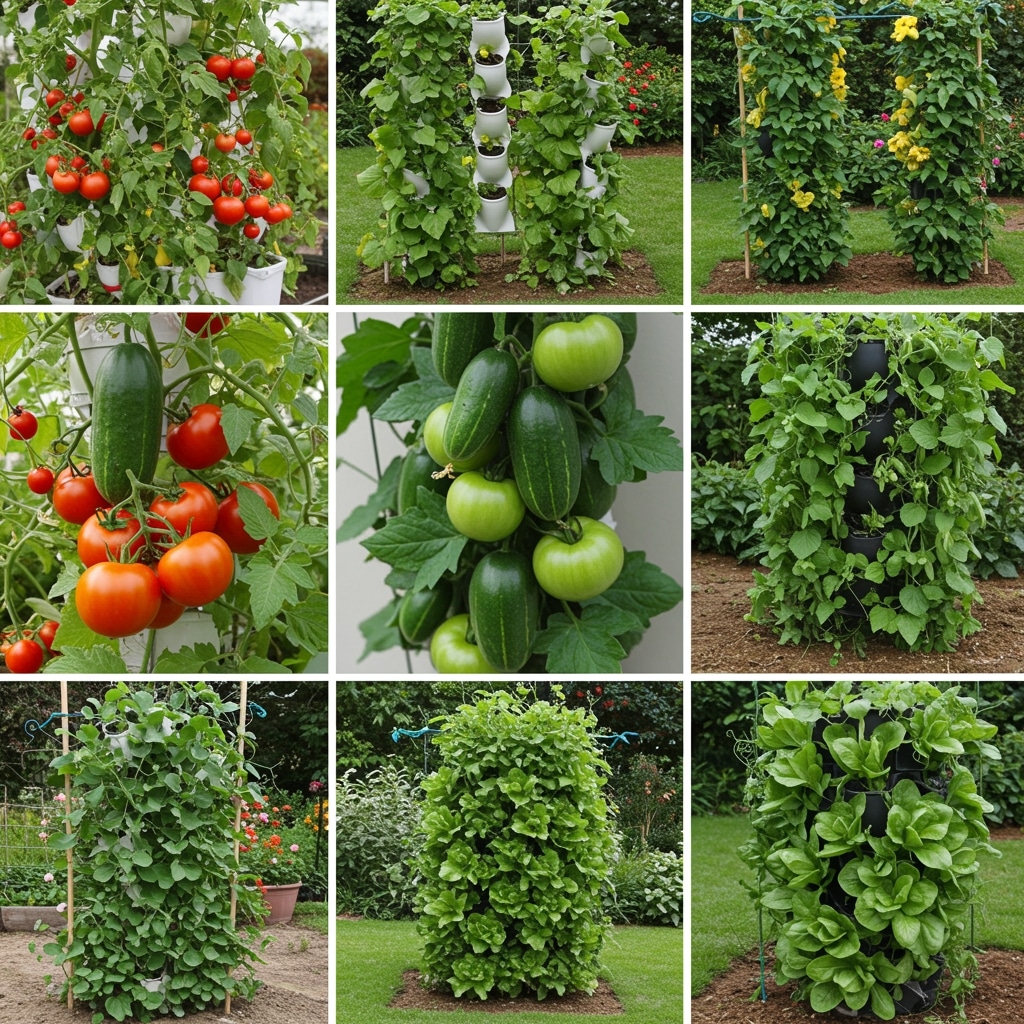 Tomatoes, beans, cucumbers, lettuce in a vertical garden