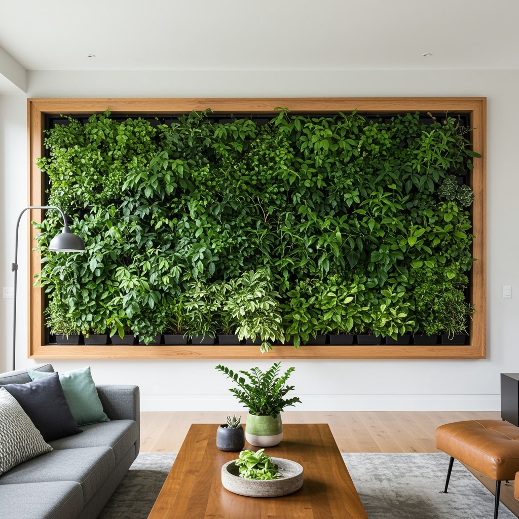 Indoor living wall with lush greenery in a modern home