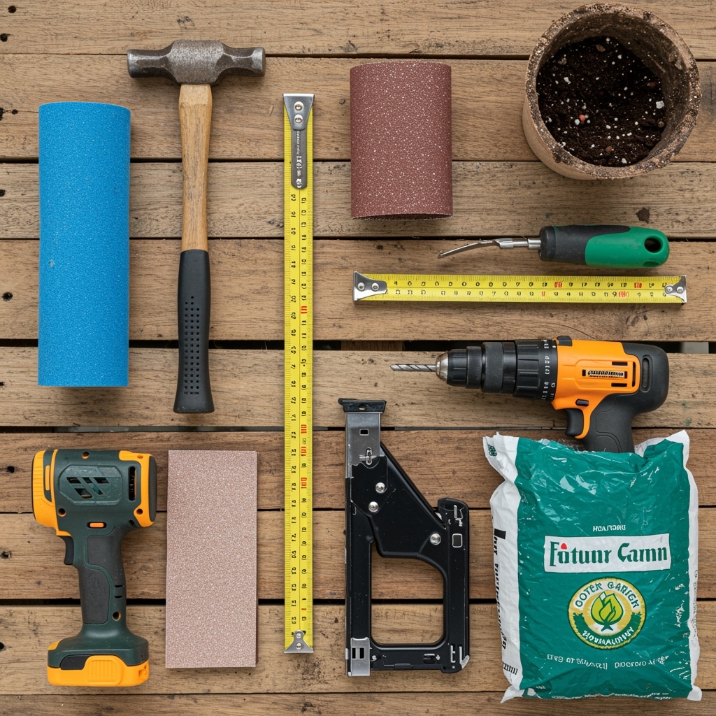 Tools and materials needed for a pallet vertical garden
