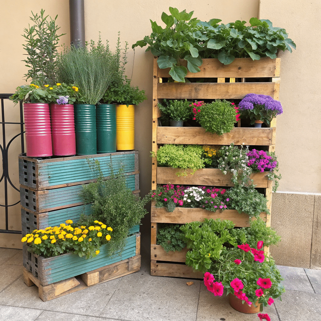 Recycled containers for vertical gardening on a budget